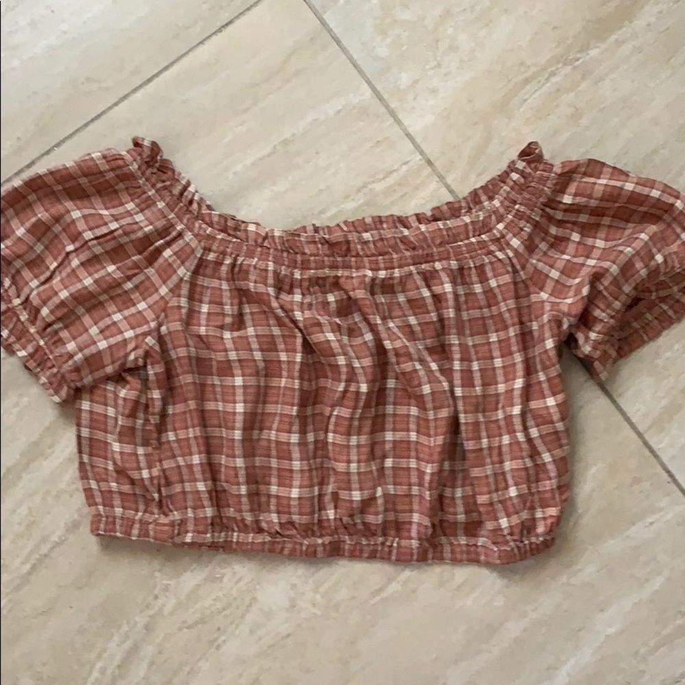 American eagle cropped plaid top size small